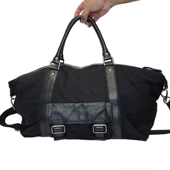 Banana Republic Large Black Canvas Leather Trim Duffle Weekender Travel Bag